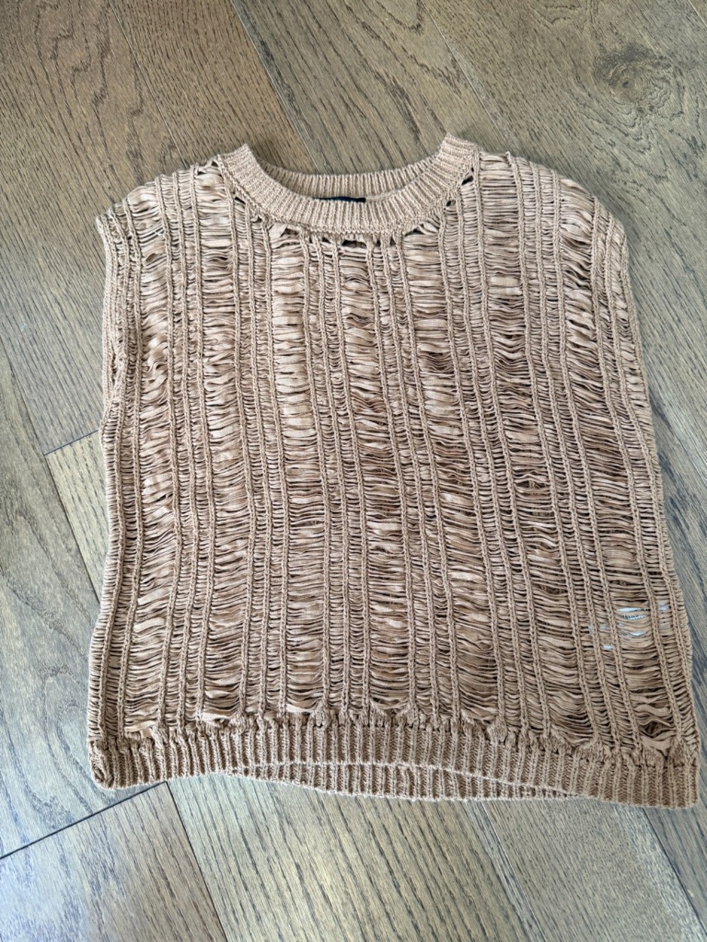Zara Open-Weave Crew Neck Knit Tank - Tan